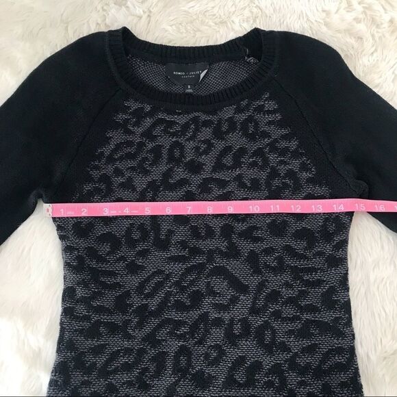 R+J COUTURE Leopard Print Sweater Dress Fitted Raglan‎ Sleeve Black Gray Small - Picture 7 of 11